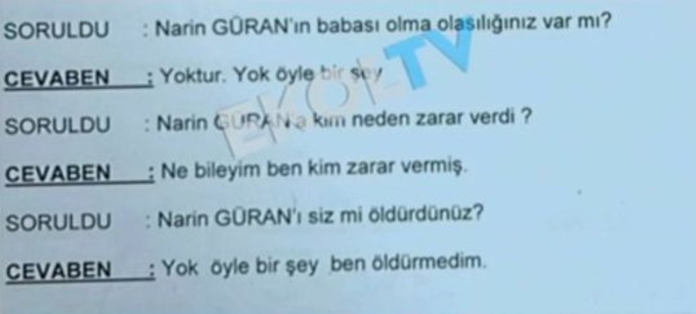 Narin Güran'ın amcası Salim Güran'ın ifadeleri ortaya çıktı: 'Siz mi öldürdünüz, babası olma olasılığınız var mı?'